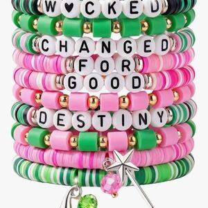 Charming Pink and Green Beaded Bracelet Set New